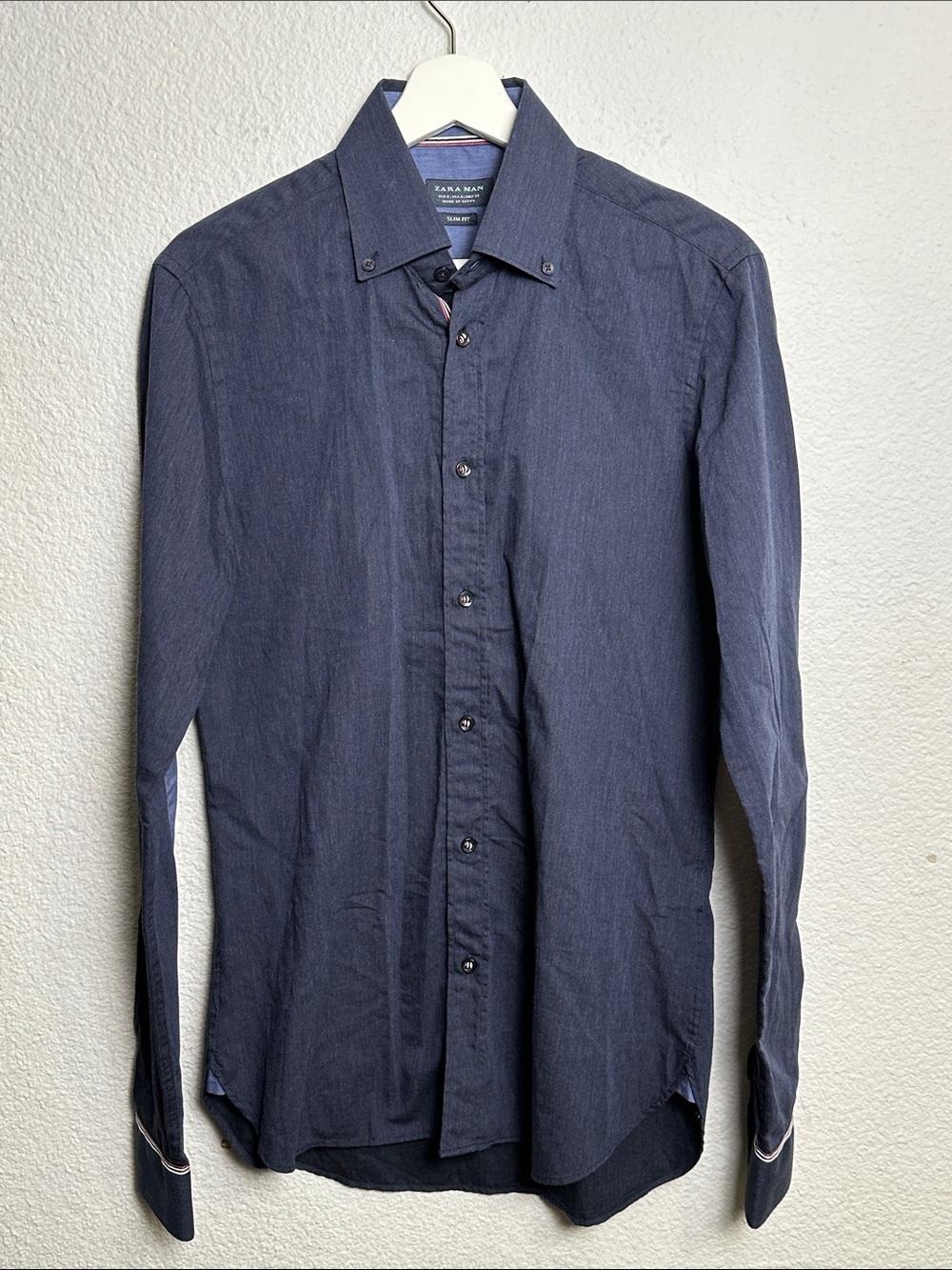 Zara Man Slim Fit Button Down Shirt Long Sleeve Navy Blue Men’s Small